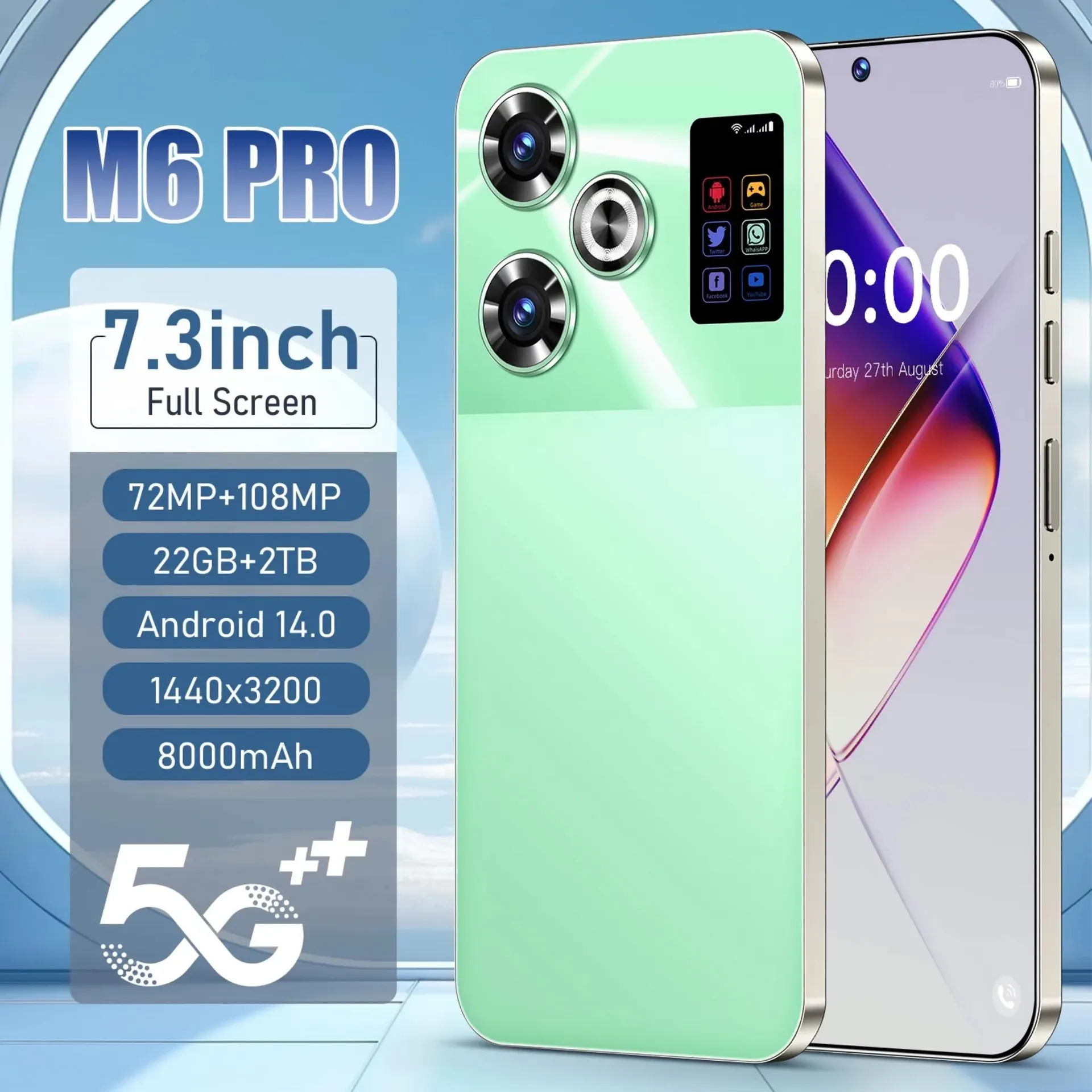 Versión global Android 14 Smartphone 7.3 Pantalla Super AMOLED de 120 Hz Resolución 1440*3200 Batería de 8000 mAh Cámara de 108 MP Face ID