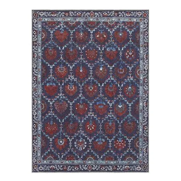 (D610) Matrix Jacobean Floral Washable Area Rug, 5x7