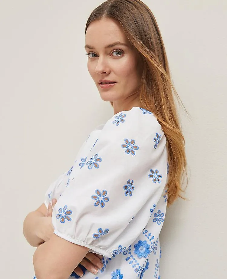 Geo Embroidered Boatneck Popover