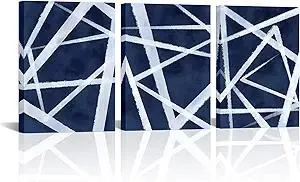 HOMEOART Blue Abstract Wall Art Navy Blue Bathroom Decor Blue Pictures Wall Decor Modern Home Decor Geometric Canvas Wall Art Framed 12x16inchx3 Piece (Navy Blue)
