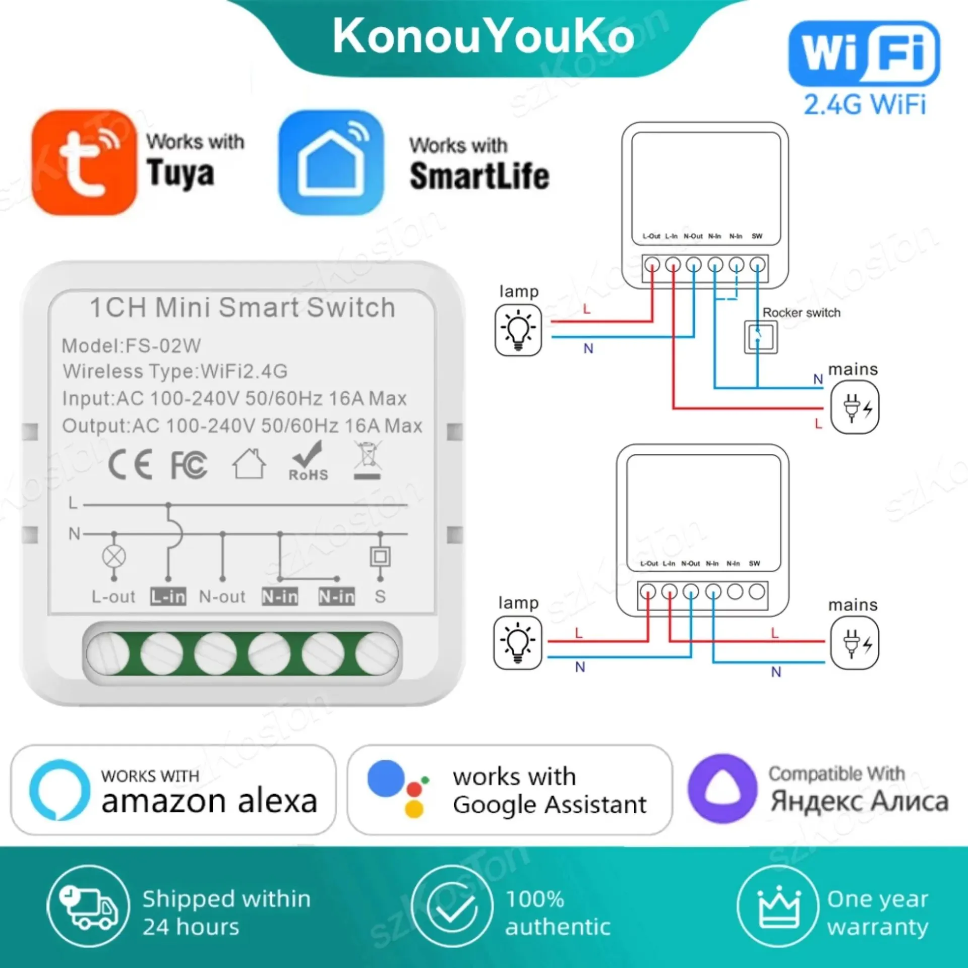 Módulo de interruptor inteligente WiFi Tuya de 16 A, control bidireccional, automatización del hogar inteligente, minidisyuntor, control por voz, compatible con Alexa, Google y Google Play.