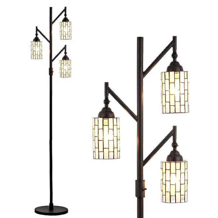 JONATHAN Y Lewis Tiffany-Style Stained Glass/Iron Mission Style 3-Light 71-in Bronze Multi-head Floor Lamp with Glass Shade