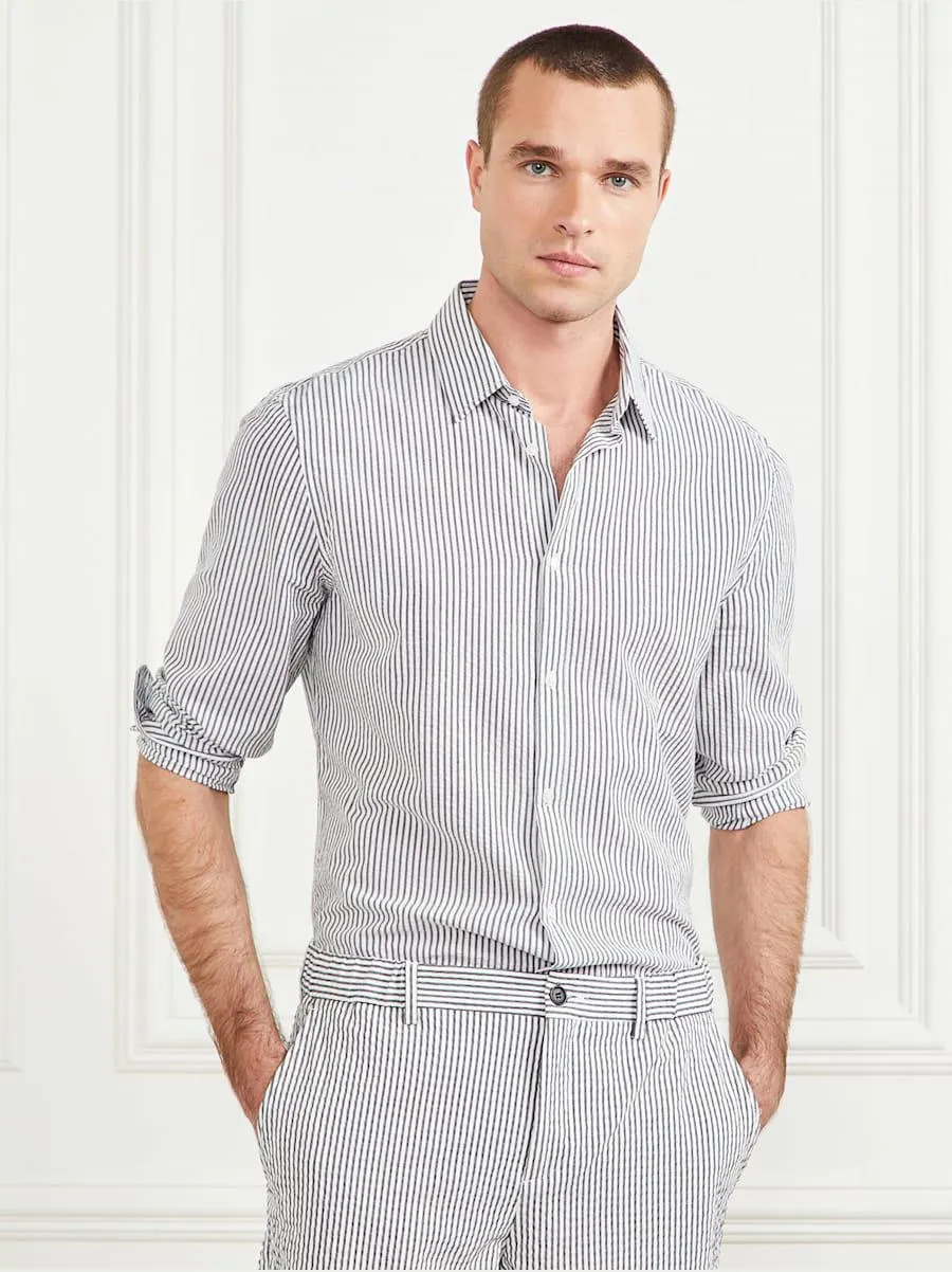 Seersucker Italian Notched Cuff Shirt