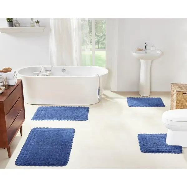 Better Trends Lilly Crochet 100% Cotton Reversible Tufted 4-Piece Bath Rug Set Soft, Absorbent, Machine Washable for Bathroom