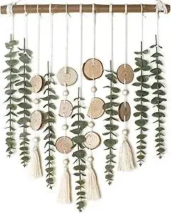 Artificial Eucalyptus Wall Decor Fake Greenery Leaves Stems Wall Hanging Plants on 16.5 inch Wooden Stick Boho Rustic Farmhouse Decor for Bedroom Kitchen Dining Room Bathroom