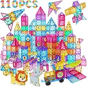 Jasonwell Magnetic Tiles Kids Magnetic Blocks 110PCS Building Sets 3D Magnet Tile Building Blocks Toy Construction Educational STEM Toys Gifts for Toddlers Boys Girls 3 4 5 6 7 8 9 10 + Year Old