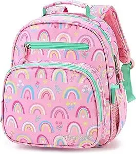 mibasies Toddler Backpack for Girls 2-4: Cute Kids Backpacks for Girls - Preschool Kindergarten Backpack - Rainbow Pink