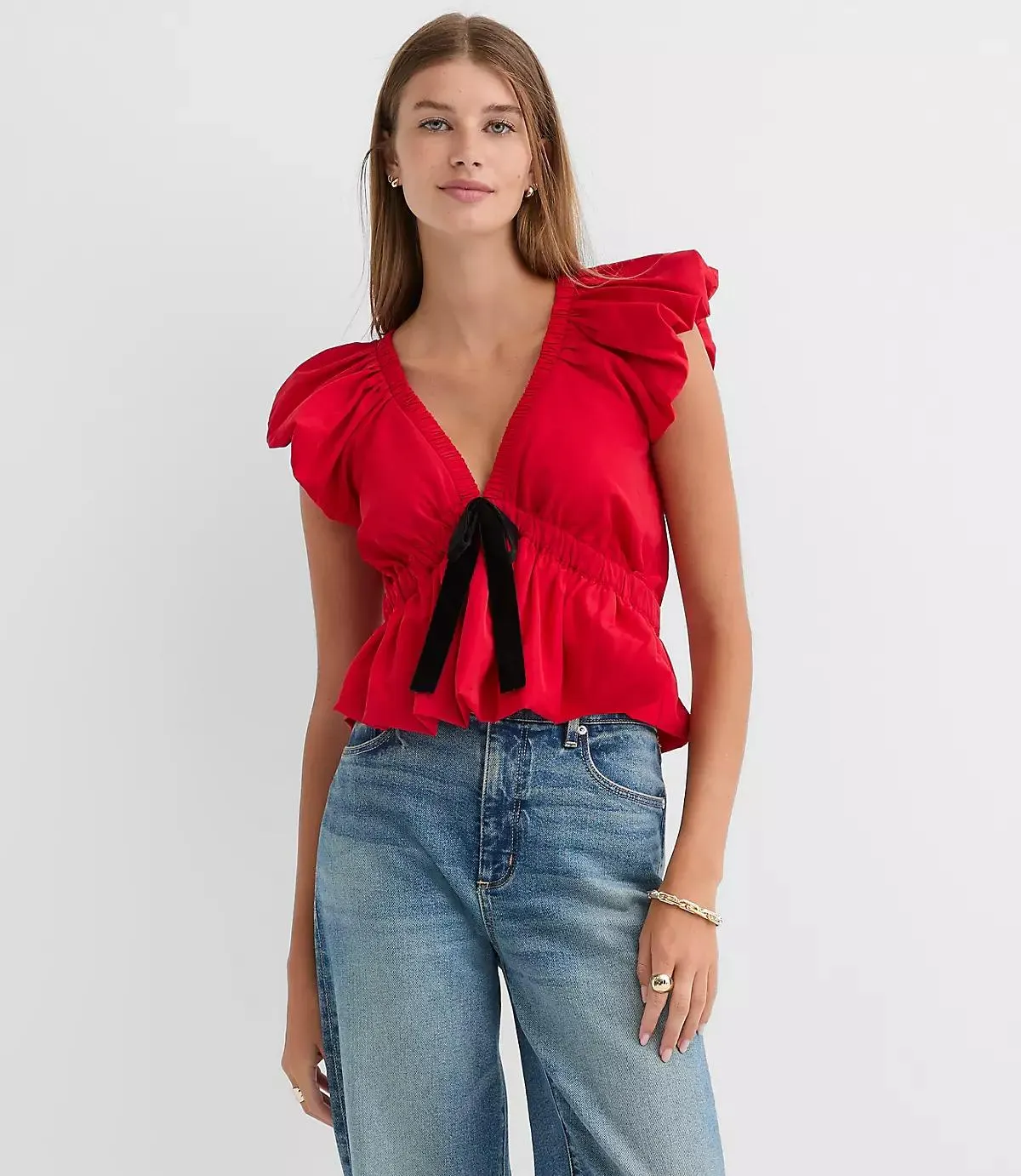 Velvet Bow Flutter Peplum Top