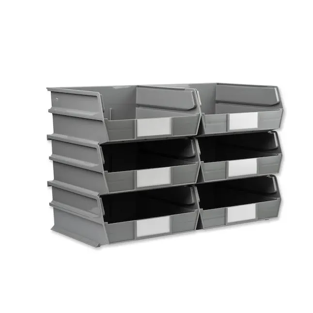 Triton Products 6 -Pack ( 11-in W x 5-in H x 10.875-in D ) Gray Polypropylene Stackable Bin