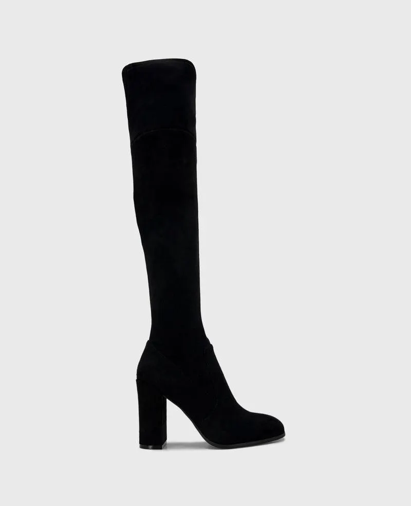Josie Suede Tall Knee Heeled Boot - BLACK