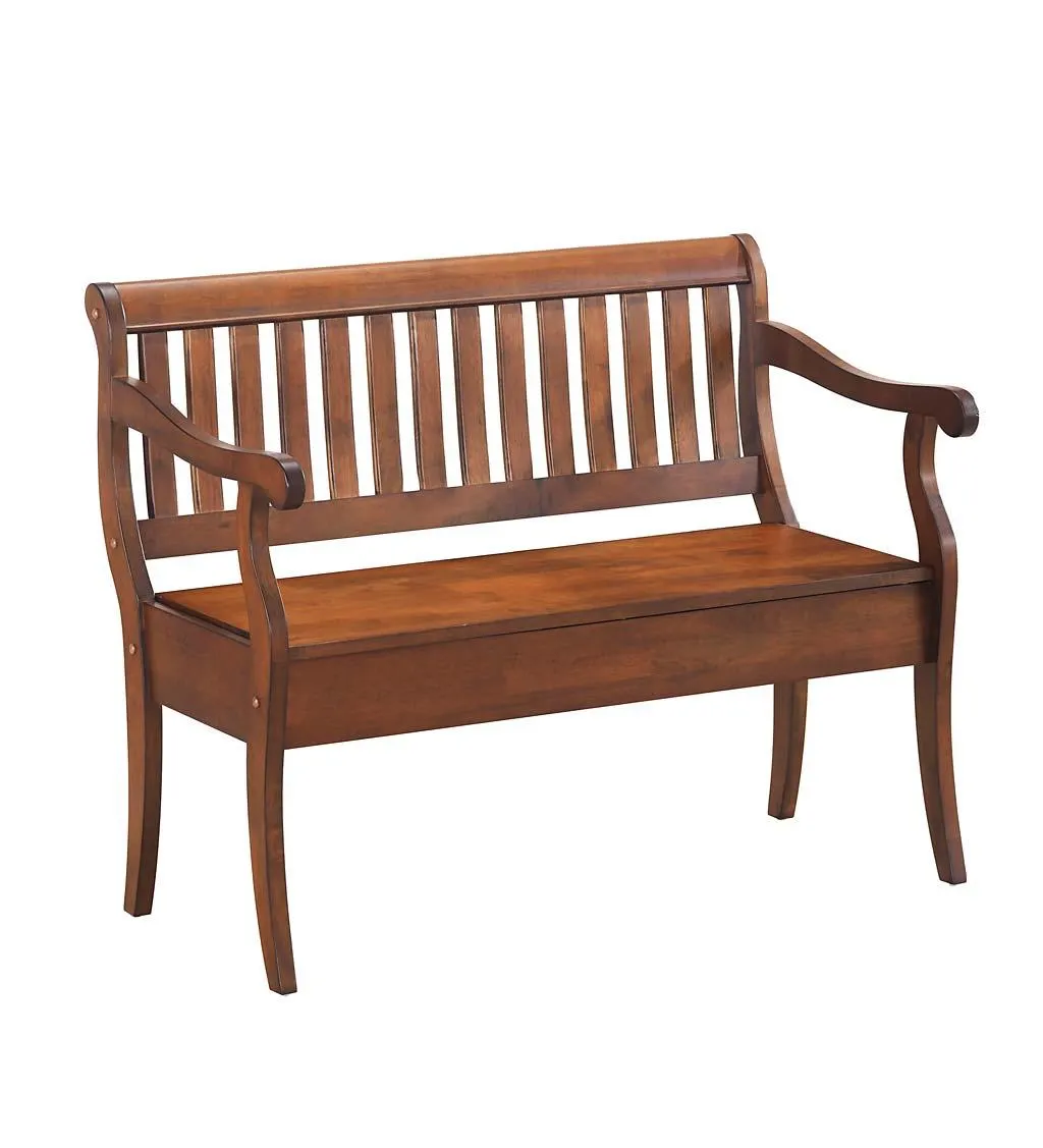 Handcrafted Slat-Back Storage Bench - Elm