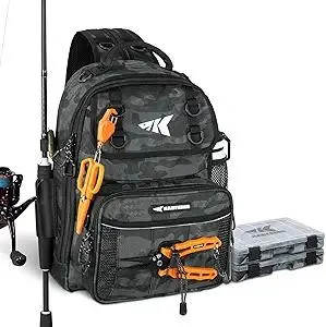 KastKing BaitSpace Fishing Sling Bag, Fishing Backpack with Rod & Beverage Holder, Tackle Bag for Fishing Gear