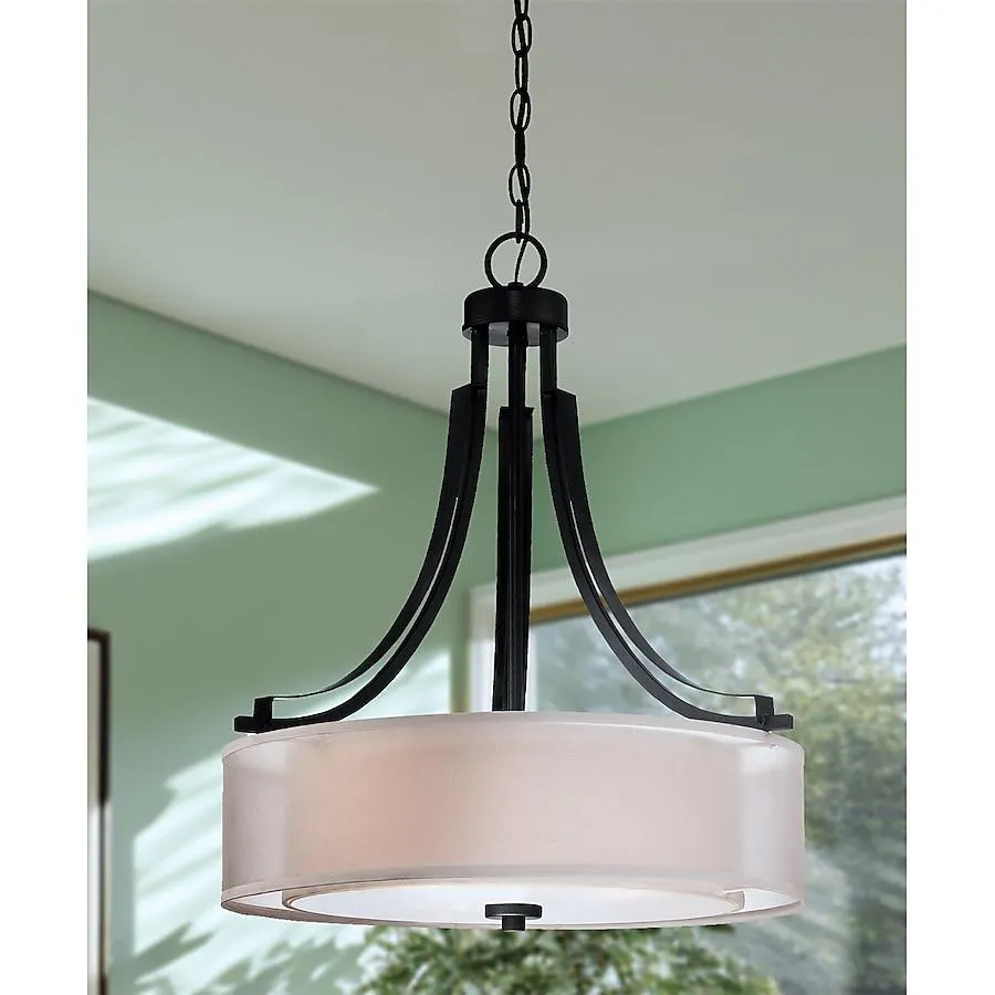 Minka Lavery Parsons Studio 3 -Light Black Modern/contemporary Etched glass Drum Medium Hanging Pendant light