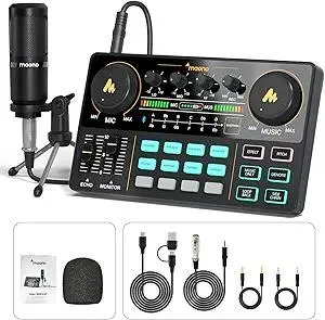 MAONO Podcast Equipment Bundle Audio mixer All-in-One Podcast Production Studio with 3.5mm Microphone for Live Streaming, Podcast Recording, PC, Smartphone, DJ MaonoCaster Lite (AU-AM200-S1)