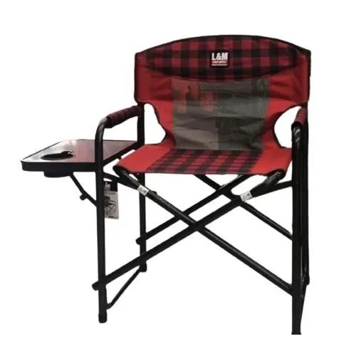 L&M Supply Director Chair w/ Side Table Buffalo Plaid