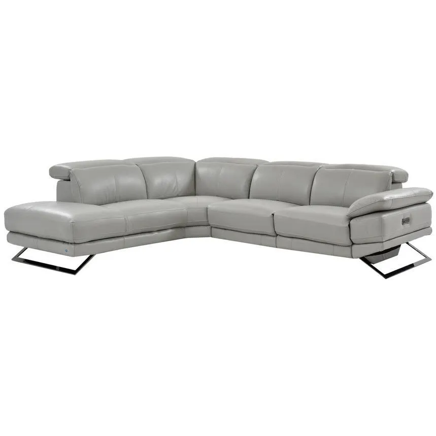 Toronto Silver Leather Power Reclining Sofa w/Left Chaise