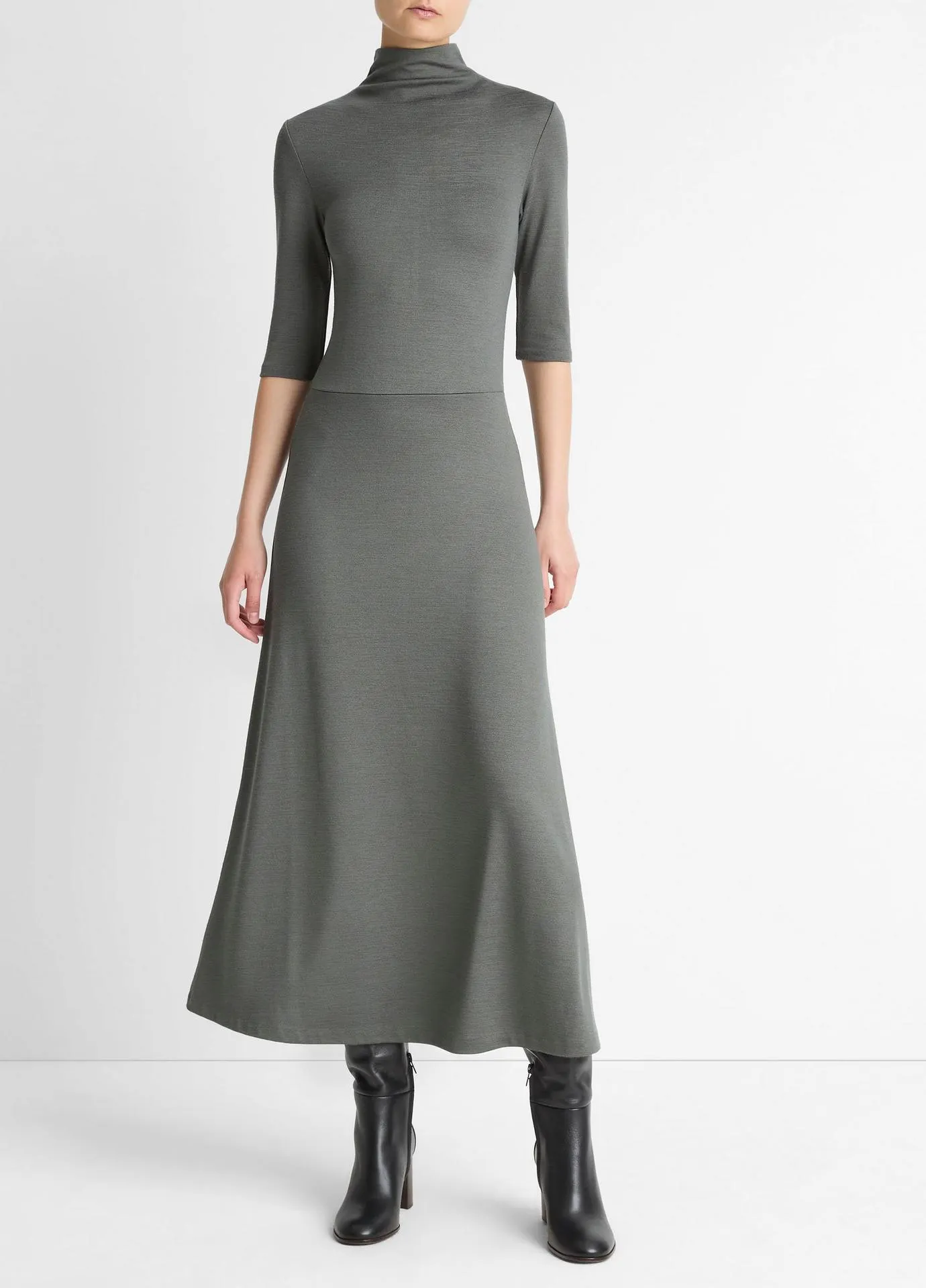 Elbow-Sleeve Turtleneck Dress