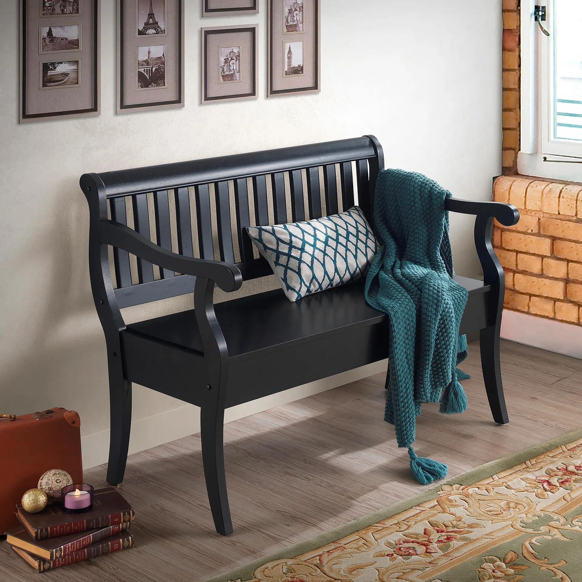 Handcrafted Slat-Back Storage Bench