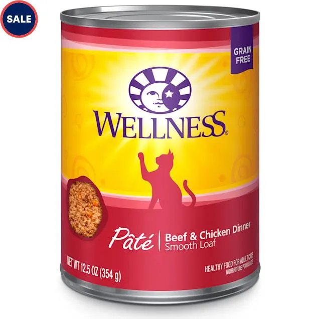 Wellness Complete Health Natural Grain Free Beef & Chicken Pate Wet Cat Food, 12 oz., Case of 12