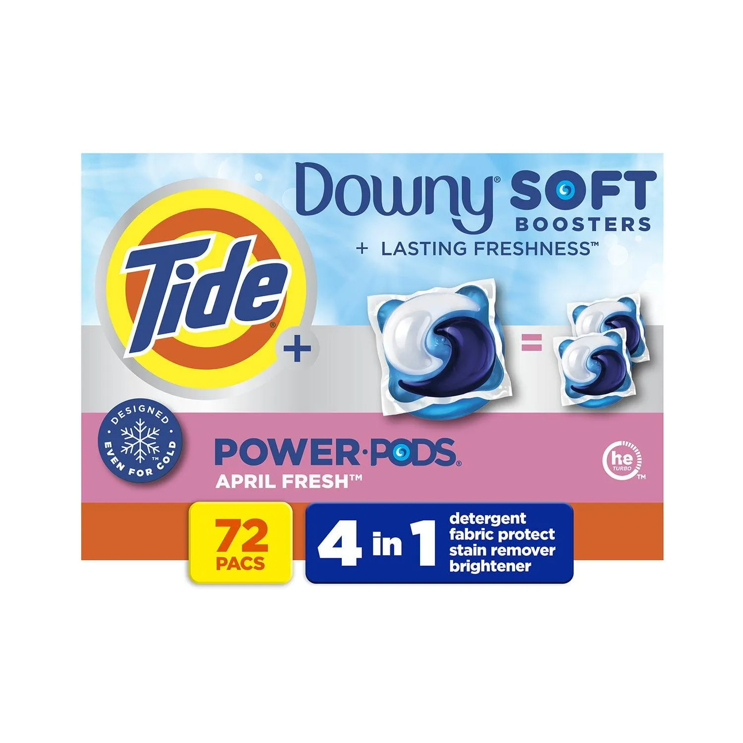 Tide Power PODs Downy Soft Boosters Laundry Detergent Pacs, April Fresh, 72 ct.