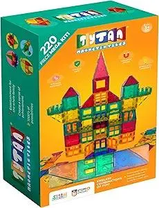 Tytan TILES 220-Piece SUPERSIZED Magnetic Tiles Building Set, 1000s of Creations, Large 3D Castles, Massive Vehicles, & Rocket Ships, Kids’ STEM Toy, Architecture, Innovative Play, Ages 3 and Up