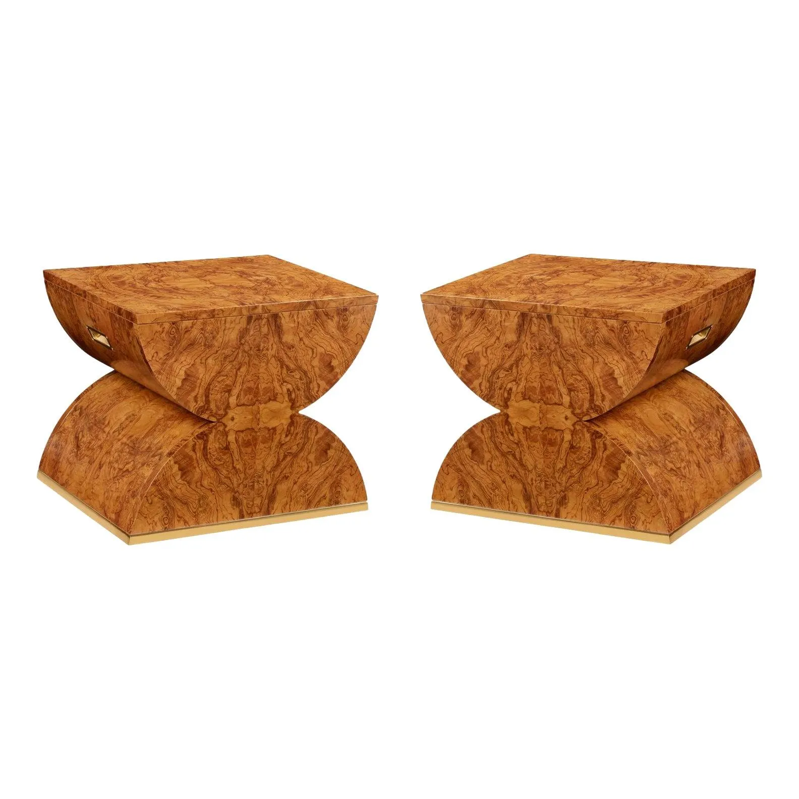 Pair of Olive Ash Burl Wood Accent Tables