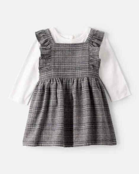 Baby Girl 2-Piece Plaid Long-Sleeve Dress Set
