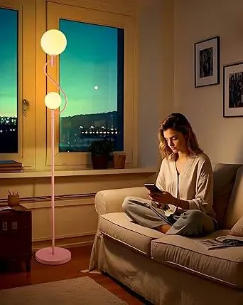 Lightdot Orange Floor Lamp, Mid Century Globe Floor Lamps, Soft Warm White 3000K Bulbs Included, Modern Tall Standing Lamp for Living Room Bedroom