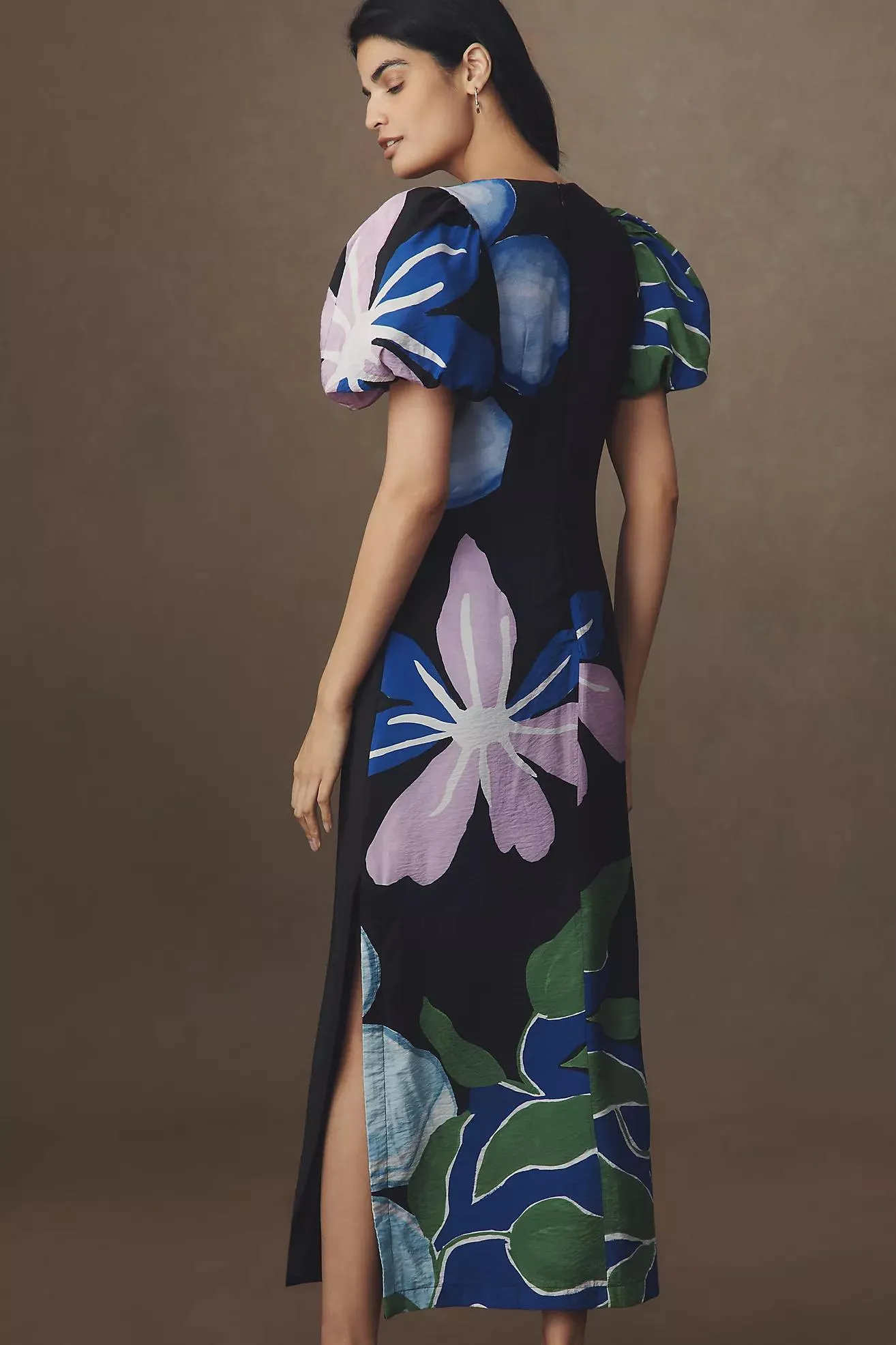 By Anthropologie Puff-Sleeve A-Line Maxi Dress