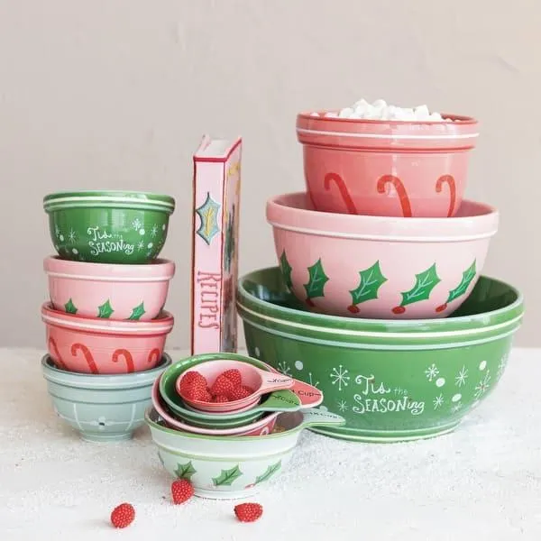 Stoneware Bowls with Holiday Patterns, Set of 4