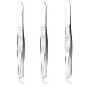 (3 Pack) Slant Tweezers - Precision Stainless Steel Slant Tip Tweezers Hair Plucker for Hair and Eyebrows Personal Care (Silver Tone)