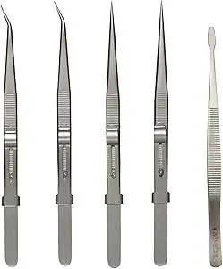 Tweezers, 5Pcs Precision Tweezers Set - Anti - Static Stainless Steel Tweezers for Electronics, Jewelry Making, Medical and Laboratory Work, Craft, Model Building, Soldering, Watch, Car Repair, Etc