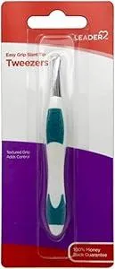 LEADER Tweezers Slant Tip Precision, Easy Grip, Non-Slip Rubber, Stainless Steel, Great Precision for Eyebrows, Facial Hair, Splinter and Ingrown Hair Removal