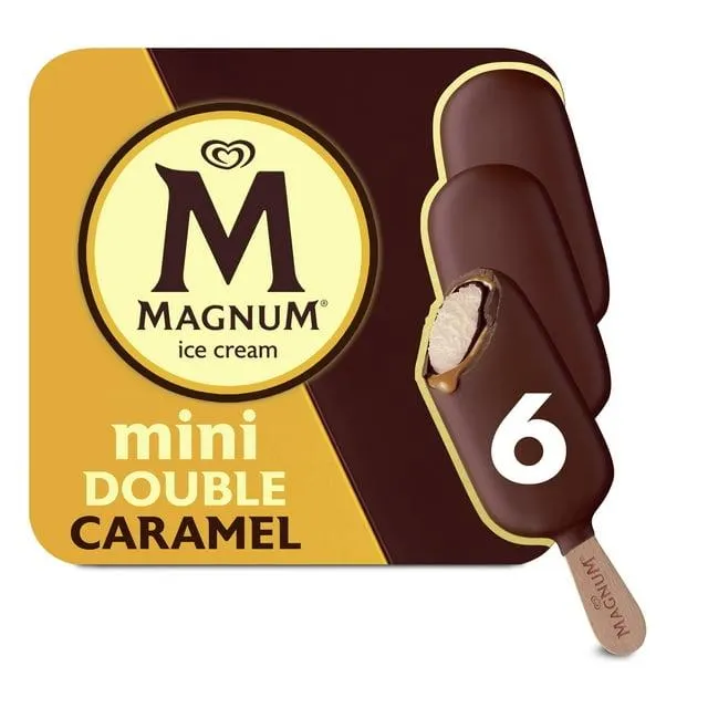 Magnum Mini Creamy Double Caramel Vanilla Kosher Ice Cream Bars Frozen Dessert, 6 Count