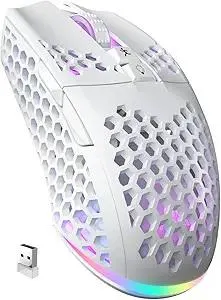 SM600 White Wireless Gaming Mouse,8000 DPI Tri-Modes BT5.1/Type-C Wired/2.4G Wireless Mouse with 2 Side Buttons, Programmable Macro Gamer Mouse with RGB Light for Laptop/PC/Mac