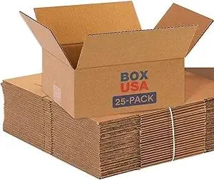 BOX USA 10 x 8 x 4 Corrugated Cardboard Boxes, Flat 10"L x 8"W x 4"H, Pack of 25 | Shipping, Packaging, Moving, Storage Box for Home or Business, Strong Wholesale Bulk Boxes