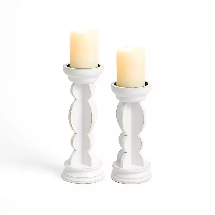 White Wood Penelope 2-pc. Pillar Candle Holder Set