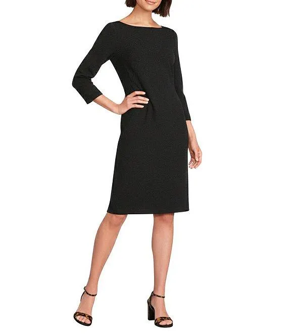 Scuba Crepe 3/4 Sleeve Ballet Neck Sheath Dress