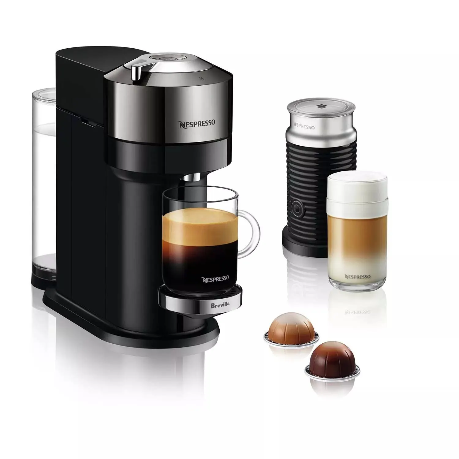 Nespresso Vertuo Next Deluxe Coffee and Espresso Maker by Breville, Pure Chrome with Aeroccino Milk Frother
