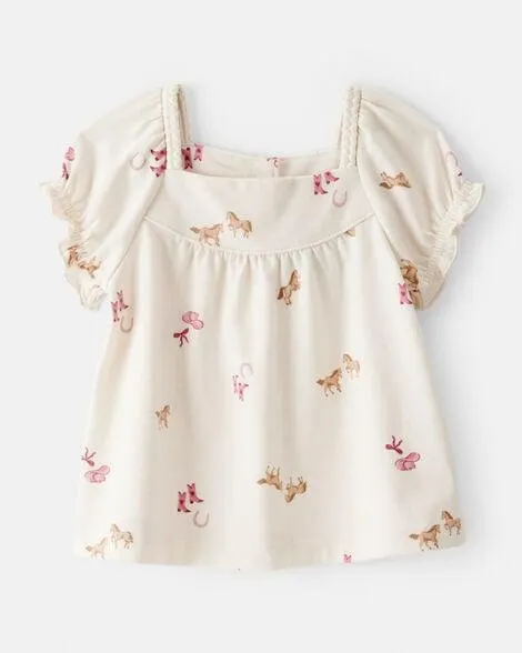 Baby Girl Cowgirl Print Short-Sleeve Top - Cream