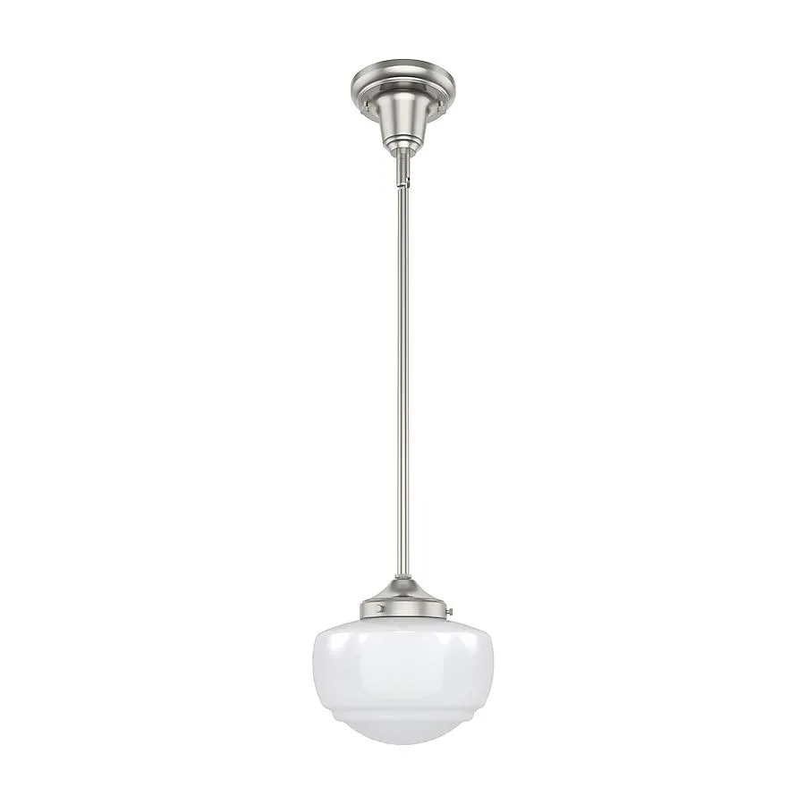 Hunter Saddle Creek 1 -Light Brushed Nickel Transitional Frosted glass Schoolhouse Mini Hanging Kitchen island light