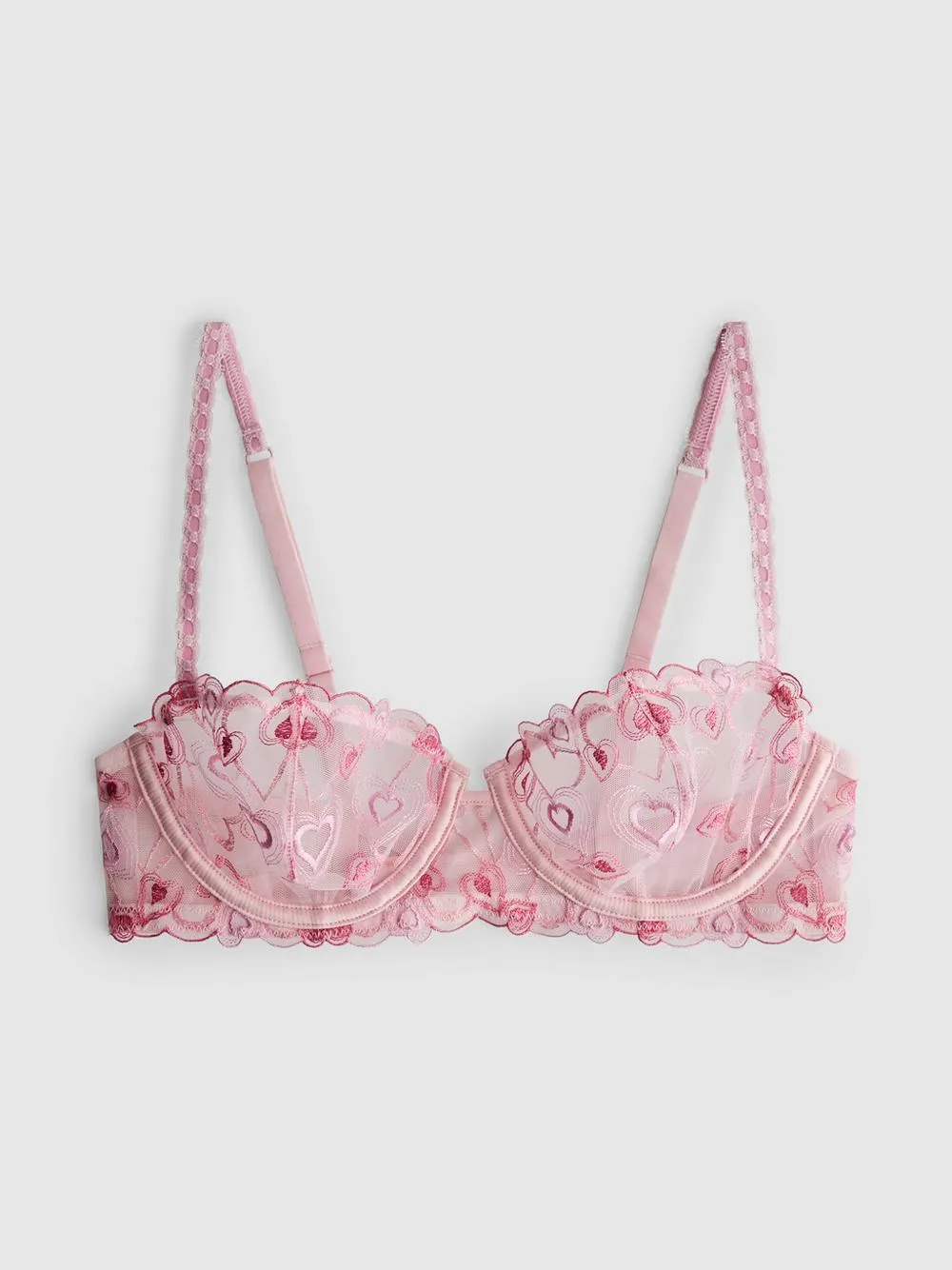 Heart Embroidered Balcony Bra