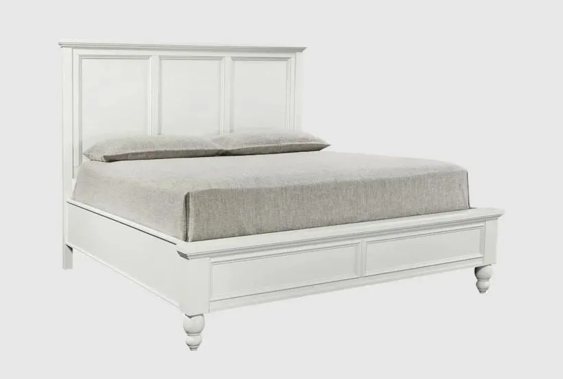 Simeon White Queen Wood Panel Bed With USB