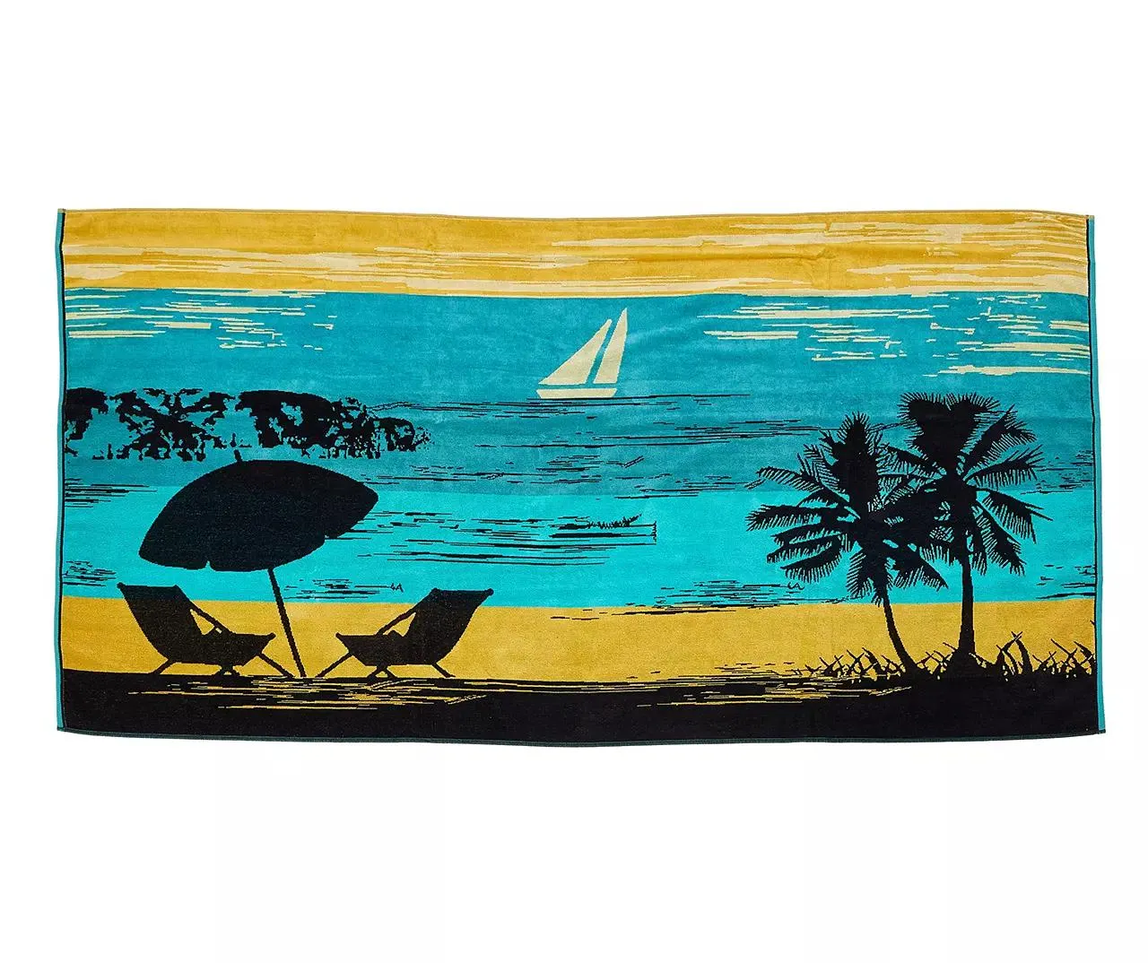 Yellow & Aqua Beach Scene Beach Towel