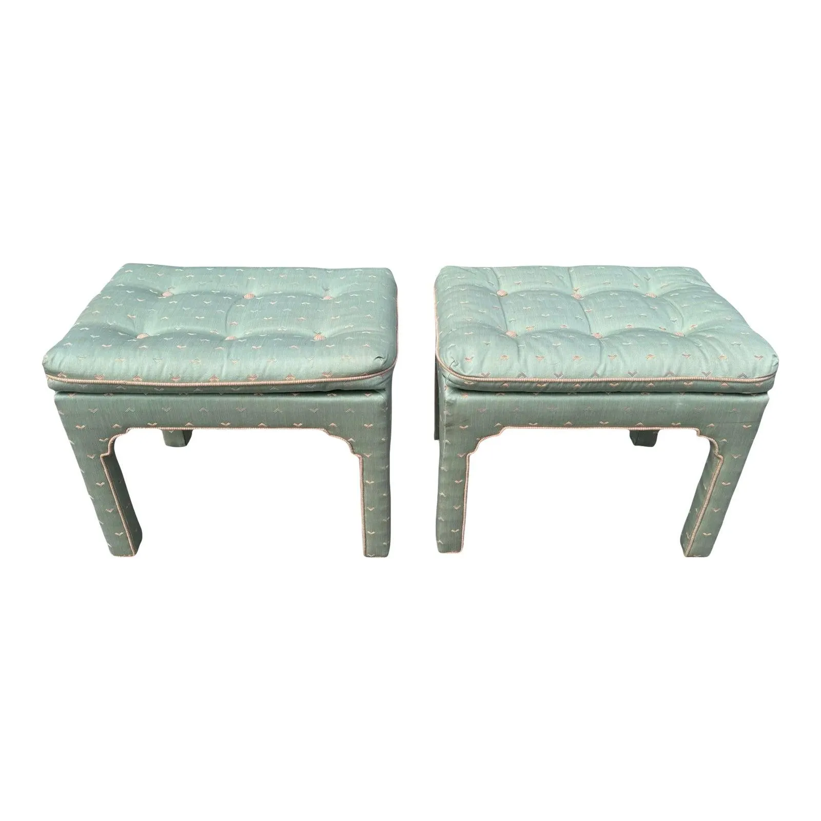 Pillow Top Rectangular Parsons Upholstered Stools- a Pair