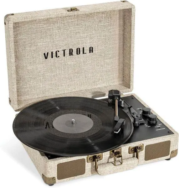 Victrola Journey+ Bluetooth Suitcase Record Player Linen Finish, Cream - VSC-450SB-LBB