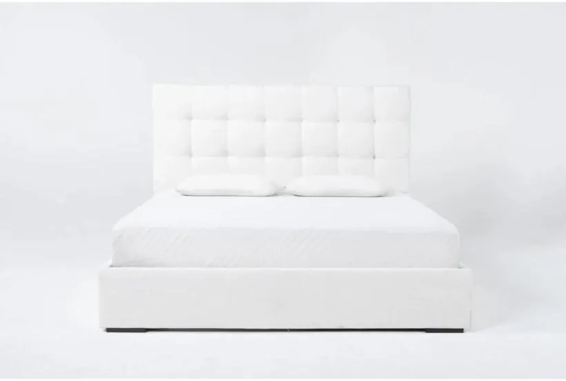 Vera Dream Cream Box Tufted 52"H Queen Upholstered Platform Bed