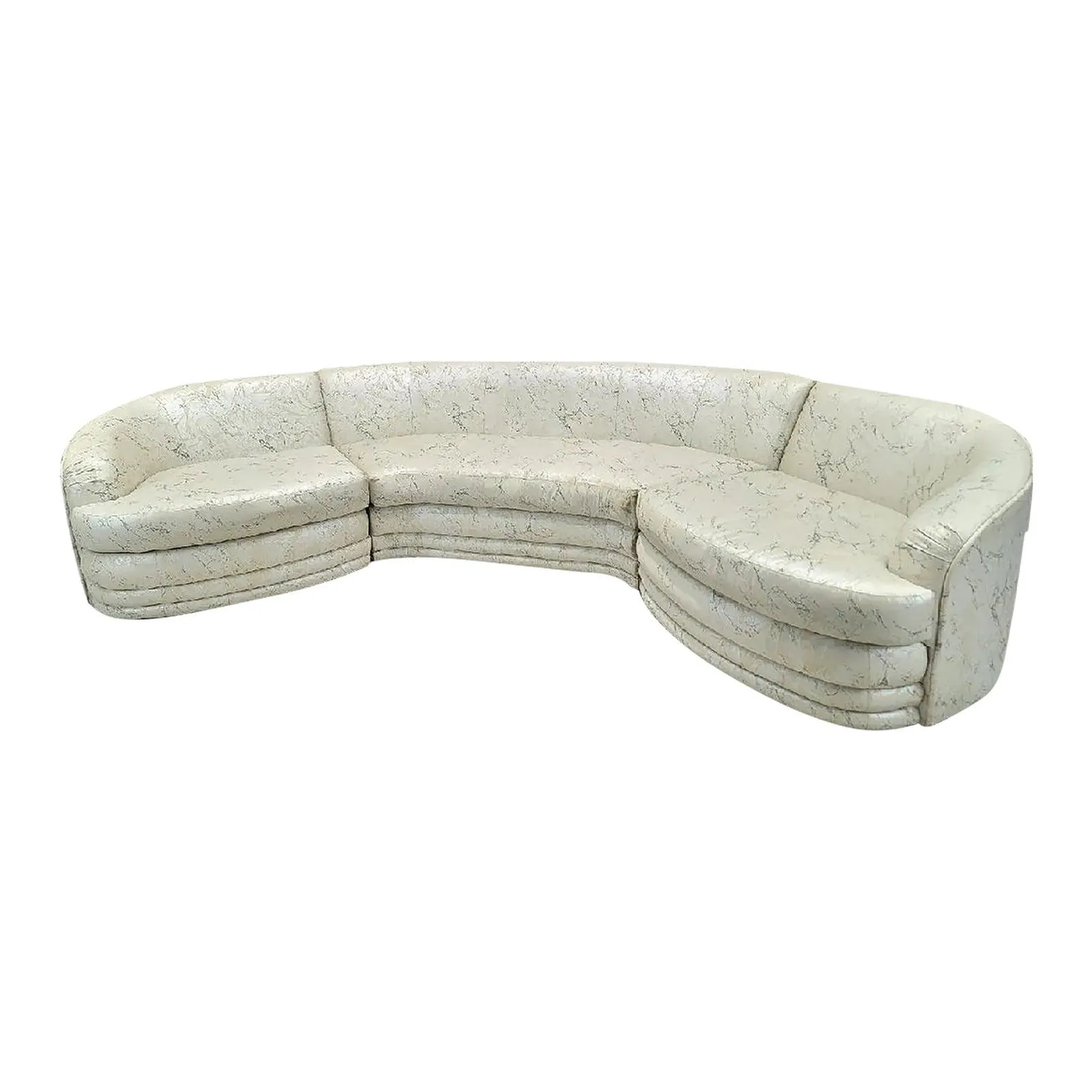 Vintage Postmodern Kagan Style Three Piece Curved Ribbed Base Sectional Sofa