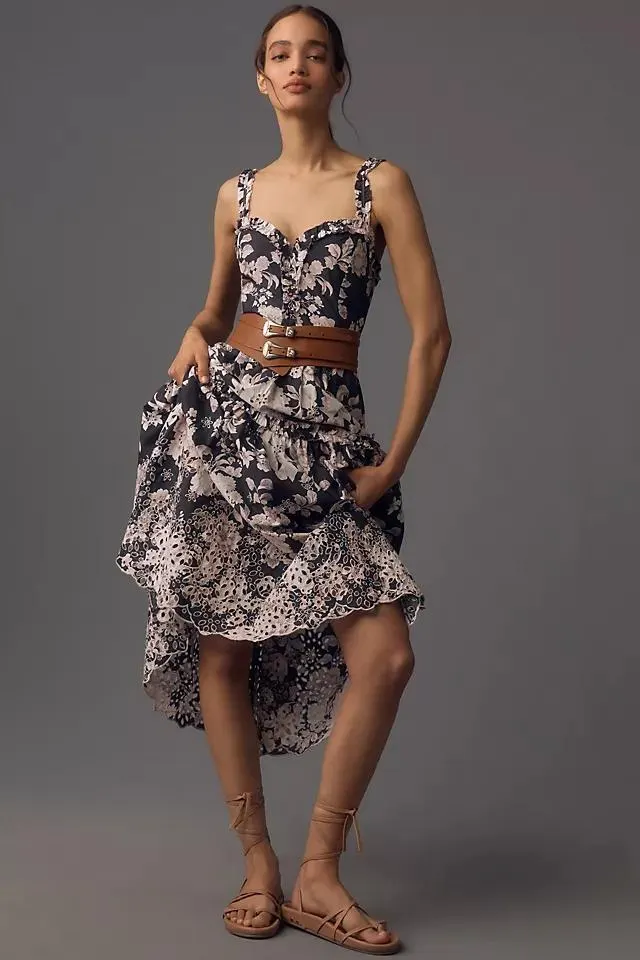 By Anthropologie Sleeveless Sweetheart A-Line Midi Dress