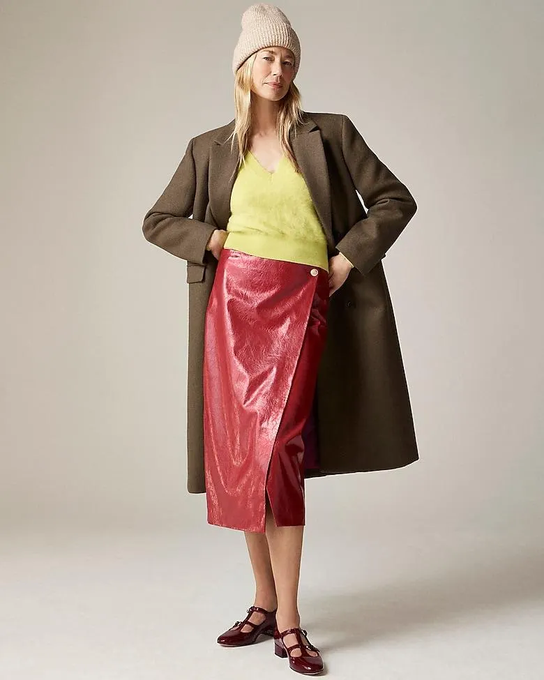 Collection wrap skirt in faux patent leather